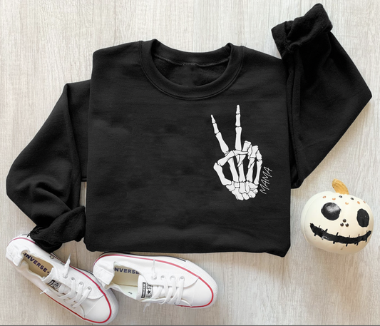 Peace Mama Skellington hand sweatshirt